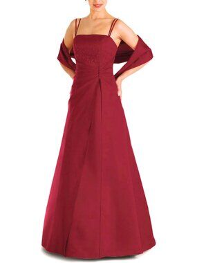 Alexia Designs Dark Red Matte Satin Beaded Evening Gown & Scarf Spaghett Straps